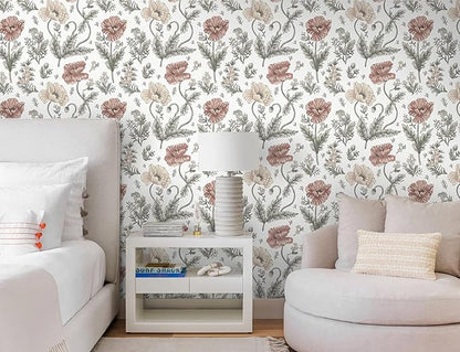 Timeet Floral Peel and Stick Wallpaper Self Adhesive Removable Wallpaper 16"x78.7" Wall Mural for Bedroom Bathroom Wall Decor