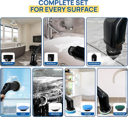2025 Upgraded Electric Spin Scrubber – Shower Scrubber with Long Handle, Cordless Electric Cleaning Brush, 400 RPM Dual-Speed, IPX5 Waterproof, 90-Min Runtime, 8 Brush Heads for Powerful Cleaning
