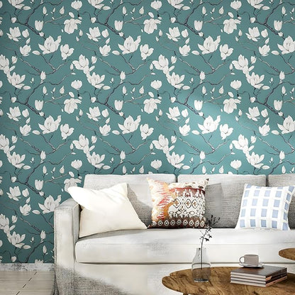 Laatse Blue and White Wallpaper Peel and Stick Vintage Floral Contact Paper for Bedroom Waterproof Self Adhesive Boho Leaf Wall Paper for Cabinets Locker Walls Bookcase Decor 17.5" X 118"