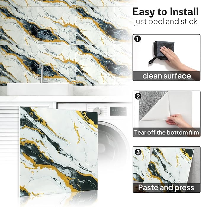 2.4mm Thick Marble Peel and Stick Wall Panels, Self-Adhesive Waterproof Wallpaper for Kitchen Backsplash, Bathroom Wall Decor, 30 Sheets