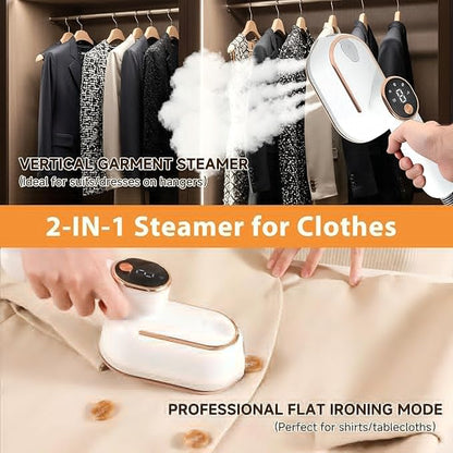 Travel Steamer, Steamer for Clothes, 1200W Clothes Steamer with 10-Second Fast Heat Up, LED Display and 180° Rotatable Handle, Ceramic Soleplate for Travel Home and Office