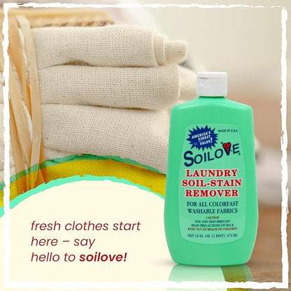 Soilove Laundry Stain Remover Liquid – 4 Bottles (16oz) – Powerful Prewash for Blood, Grease, Ink, Grass, Food, & More – Enzyme-Based Concentrated Stain Fighter for Clothes