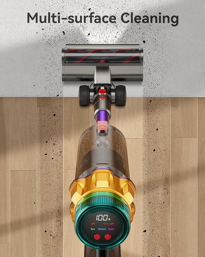 Cordless Vacuum Cleaner, 55KPA 65Mins XL Dust Cup Vacuum Cleaners for Home, Stick Vacuum with Anti-Tangle Brush,LED Display,Self-Standing, Vacuum Cordless for Hardwood Floor, Carpet, Pet Hair,Purple
