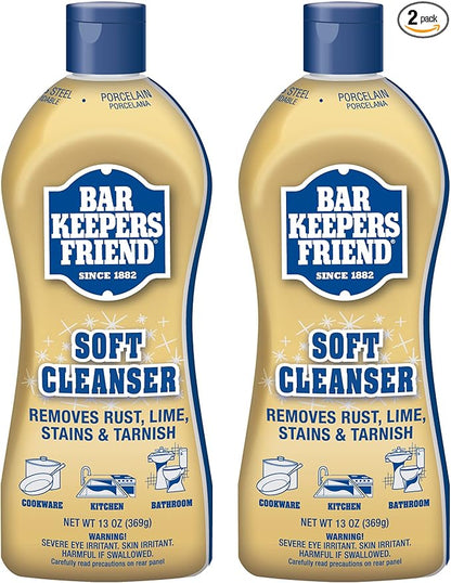 Bar Keepers Friend Soft Cleanser Liquid (2 x 13 Ounce) Multipurpose Cleaner & Rust Stain Remover for Stainless Steel, Porcelain, Ceramic Tile & More