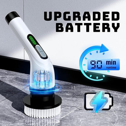 Electric Spin Scrubber for Bathroom: Shower Scrubber with Long Handle, Dual Speed Cordless Power Cleaning Scrub, 7 Brush Heads, IPX7 Waterproof Heavy Duty Cleaner Tools for Tub Tile Grout Wall