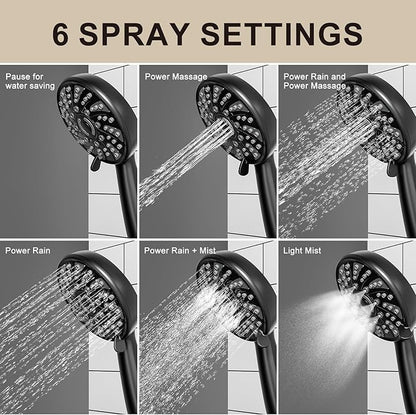 Tub Shower Faucet Set,Shower Systerm with Valve and Tub Spout,ABS Single Shower Head and Handle Set Shower Trim Kit for Bathroom,Matte Black,6-Modes Spray