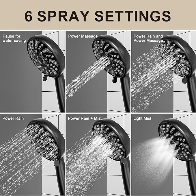 Single-Handle Shower Faucet Set Matte Black Shower Trim Kit with Valve 6 Spray Handheld Shower Head Shower Valve and Trim Kit Bathroom Shower System Fixtures KIYPUT