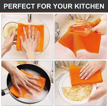 Kitinjoy 100% Cotton Kitchen Dish Cloths (12 X 12 Inches, Orange), 12 Pack Waffle Weave Ultra Soft Absorbent Dish Towels for Drying Dishes Quick Drying Kitchen Towels Dish Rags