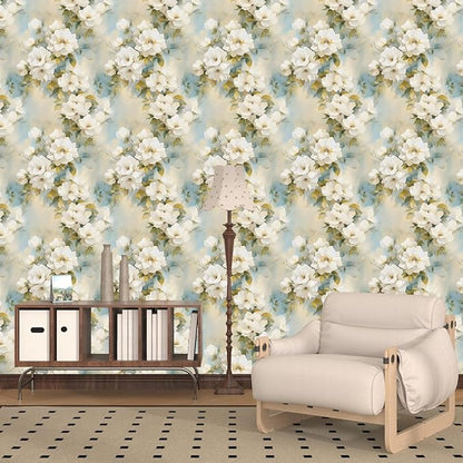 Floral Wallpaper Peel and Stick Vintage Beige Flowers Contact Paper Vinyl Waterproof Self Adhesive Removable Green leaf Modern Wall Murals for Bedroom Walls Shelves Cabinet Decoration 17.5" X 118"