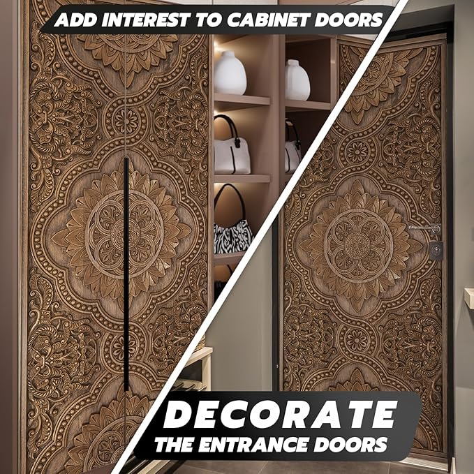 Alwayspon 30x78.7inch Wood Carving Self-Adhesive Door Stickers Murals Decals, Art Vinyl Peel and Stick Removable Door Poster Wallpaper for Bedroom Home Decor