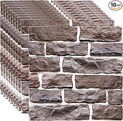 3D Wall Panels Peel and Stick,3D Brick Wallpaper Peel and Stick 10Pack Self-Adhesive Stone Waterproof PVC Wall Panels for Living Room,Interior, Lobby Bedroom(Light Brown Stone)
