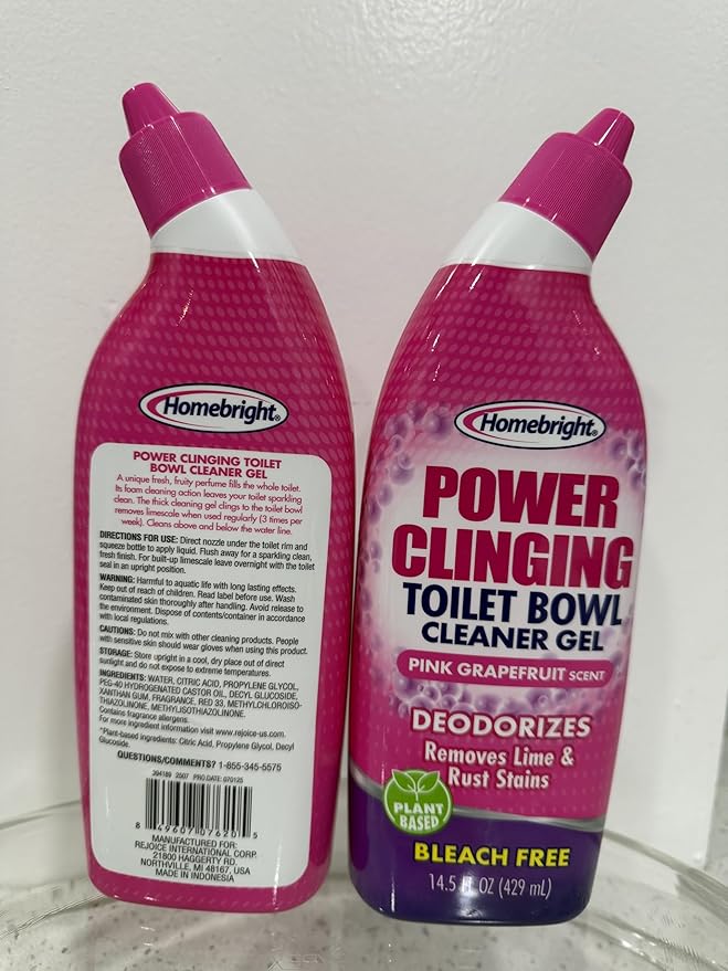 Power Clinging Toilet Bowl Cleaner Gel, Pink Grapefruit Scent, Bleach Free, 14.5 fl oz, 2 Pack