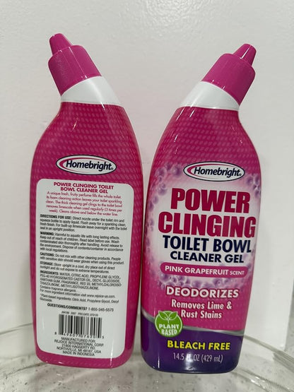 Power Clinging Toilet Bowl Cleaner Gel, Pink Grapefruit Scent, Bleach Free, 14.5 fl oz, 2 Pack