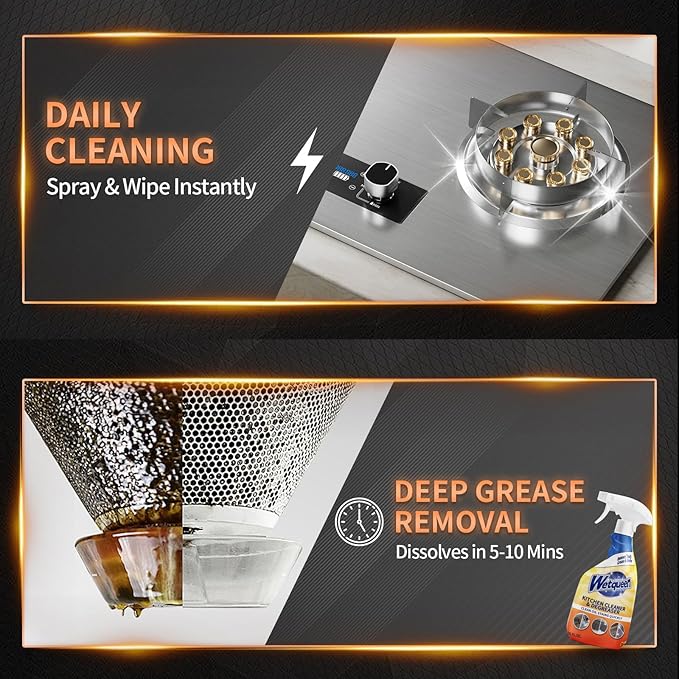 WETQUEEN All Purpose Cleaner Spray, Heavy Duty Kitchen Degreaser Foam & Stubborn Stain Remover for Kitchen, Household, Oven, Stove, Range Hood, Tiles, Dual-Spray Nozzle, Lemon Scent, 16.91 Fl Oz