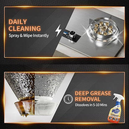 WETQUEEN All Purpose Cleaner Spray, Heavy Duty Kitchen Degreaser Foam & Stubborn Stain Remover for Kitchen, Household, Oven, Stove, Range Hood, Tiles, Dual-Spray Nozzle, Lemon Scent, 16.91 Fl Oz