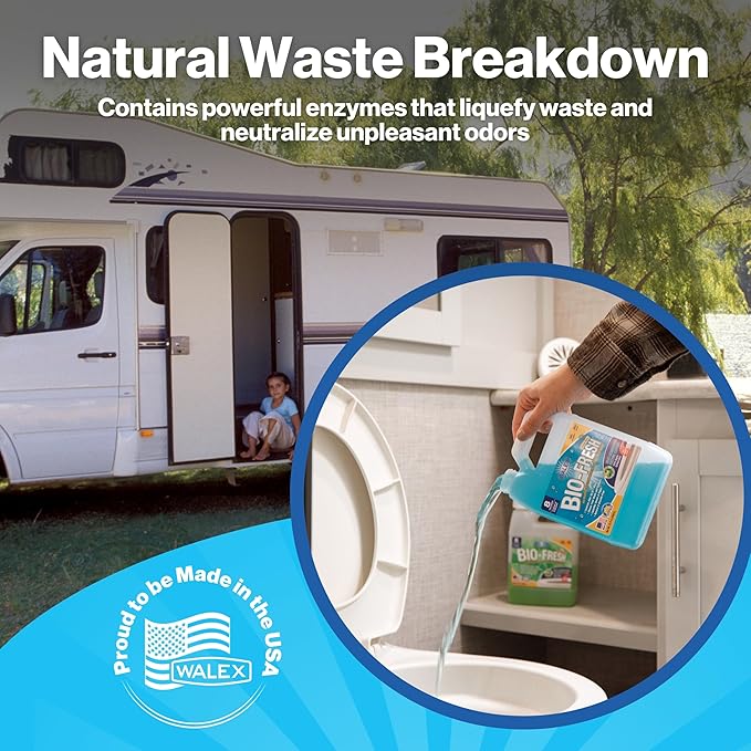 Walex Bio-Fresh Liquid Enzyme Holding Tank Treatment for RV, Camper & Marine - Black Water Tank Deodorizer, Liquifies Waste & Toilet Paper, Septic Tank Safe, Biocide-Free, Ocean Mist, 32oz