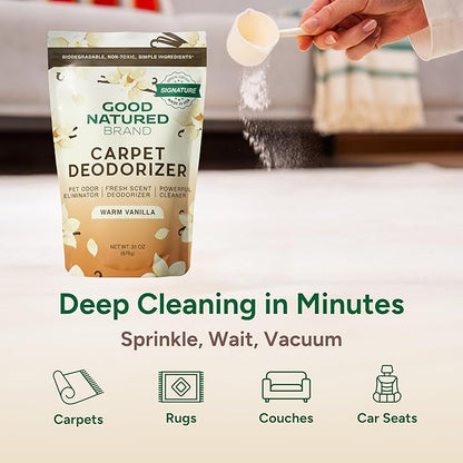 Good Natured Brand | Carpet Freshener & Deodorizer Powder | 31 oz Pet Odor Eliminator for Strong Odor & Pet Urine | Fresh Natural Warm Vanilla Scent | Safe for Homes with Pets