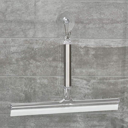 iDesign Forma Brushed Stainless Steel Squeegee with Suction Storage Hook - 12" x 8"