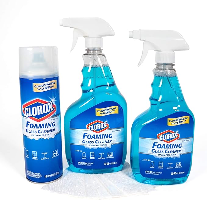 Clorox Foaming Glass Cleaner Trigger Spray, Streak Free No Drip Formula for Windows, Mirrors, and Glass Surfaces, All Purpose Household Cleaning Spray in Fresh Scent , 32 Ounce - 6 Pack