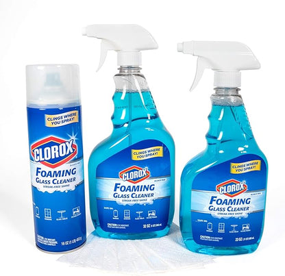 Clorox Foaming Glass Cleaner Trigger Spray, Streak Free No Drip Formula for Windows, Mirrors, and Glass Surfaces, All Purpose Household Cleaning Spray in Fresh Scent , 32 Ounce - 6 Pack