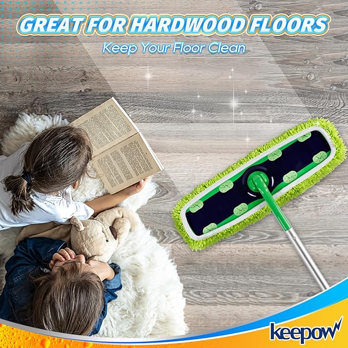 KEEPOW Reusable XL Mop Pads Compatible with Swiffer XL Sweeper, XL Dry Sweeping Cloths, XL Wet Mopping Cloths, Washable Microfiber XL Wet Pads Refills for Surface/Hardwood Floor Cleaning, 8 Pack