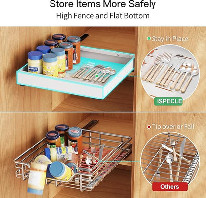 iSPECLE No Drill Drawers for Cabinets - Expandable Peel and Stick Pull Out Cabinet Organizer Easily Get Items without Digging in the Cabinet