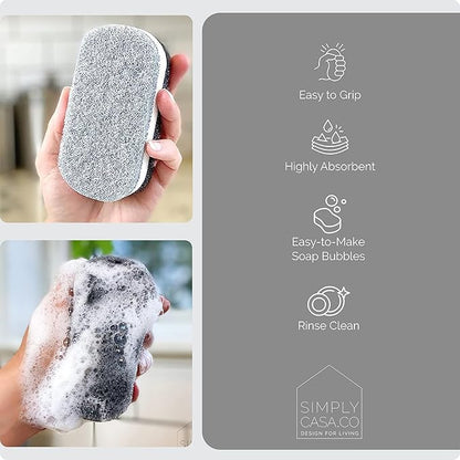 Kitchen Dish Cleaning Sponges - Pack of 6 | Non-Scratch & Fast-Drying | Reusable Scrubbers for Kitchen & Household Use | Stylish Black & White Design