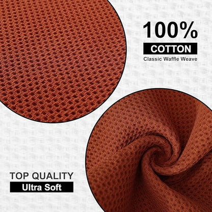 Kitinjoy 100% Cotton Kitchen Dish Cloths (12 X 12 Inches, Rust), 6 Pack Waffle Weave Ultra Soft Absorbent Dish Towels for Drying Dishes Quick Drying Kitchen Towels Dish Rags