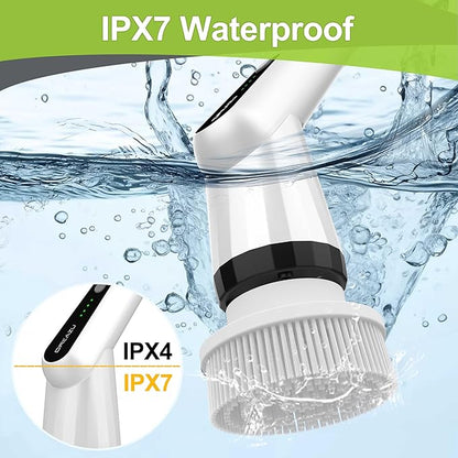 WKY-Electric Spin Scrubber - Upgraded 12-in-1 IPX7 Waterproof Shower Scrubber, Retractable Handle & 2-Speed for Toilet, Bathroom, Bathtub, Tile Floors