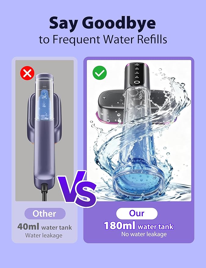 Travel Steamer for Clothes with 180 ml Water Tanks,15s Fast Heat-up,24 g/min Strong Steam Performance, Portable Garment Steamer with Touch Control, LED Display, Steam Iron(Gray Gold)