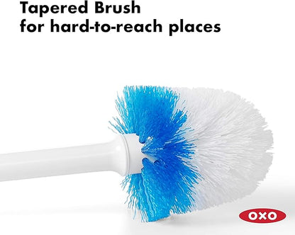 OXO Good Grips Compact Toilet Brush & Canister, Toilet Bowl Brush and Holder with Automatic Canister Door, Bathroom and Small Spaces Cleaning Supplies Essential (Pack of 2)
