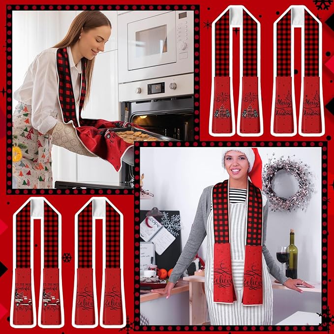 4 Pack Christmas Kitchen Towel Boa Scarf Dish Buffalo Plaid Decor 4 x 68 Inch for Holiday Cooking Baking Accessories