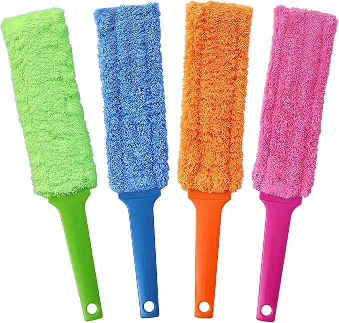 4 Pack 16-Inch Length Microfiber Dusters, Reusable and Washable, Soft Fibers with Strong Dust Adsorption Ability,Very Suitable for Home Cleaning, Office Cleaning, and car Cleaning