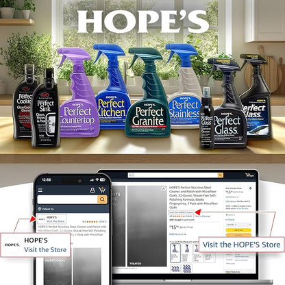 HOPE'S Perfect Cooktop Glass and Ceramic Cooktop and Stove Top Cleaner, Fast Acting and Removes Burnt on Stains from Glass Ceramic Smooth Top Ranges with its No Rinse Formula, 10.6 Oz, Pack of 12