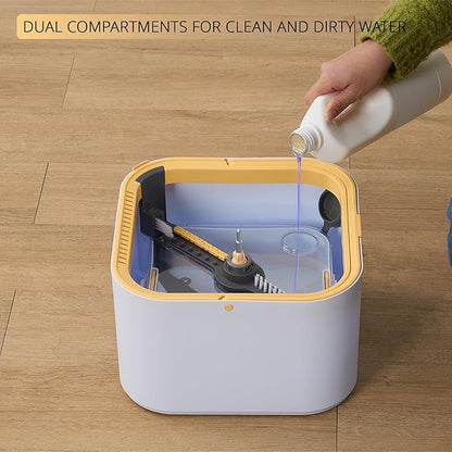 True & Tidy® TrueClean Mop and Bucket System Plus with New Easy Lift Inner Bucket, Self Wringing, Separates Clean from Dirty Water, Folding Mop Head, Dual Brush System, 4-pc Machine Washable Pads
