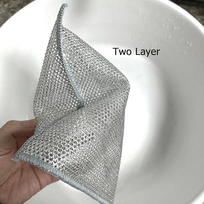 YinQin 10 PCS Double Layer Stainless Steel Scrubber Wire Dishwashing Cloth Non Scratch Stainless Steel Mesh Dish Cleaning Cloth 20x20cm Metallic Wire Cleaning Rag Towel for Kitchen Dish Sink Stove Top