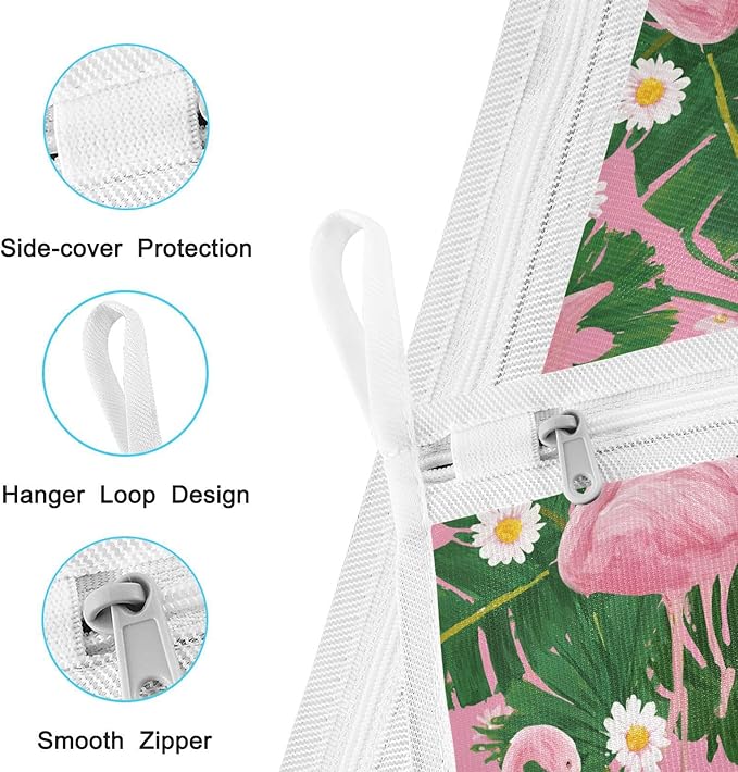 Mesh Laundry Bags Lingerie Bags for Washing Delicates 2 PCS Durable Wash Bag with Zipper Small and Medium Washable Pink Flamingos Palm Leaves and Daisy