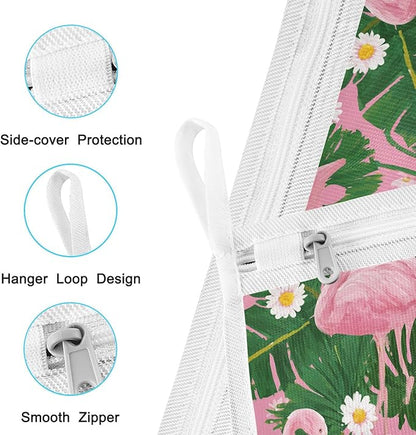 Mesh Laundry Bags Lingerie Bags for Washing Delicates 2 PCS Durable Wash Bag with Zipper Small and Medium Washable Pink Flamingos Palm Leaves and Daisy