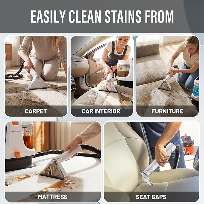 Starrybot Portable Carpet & Upholestery Cleaner Machine for Pets, Spot, Stain,Couch Cleaner Machine with 15Kpa Powerful Suction,Car/Auto Detailer(white)