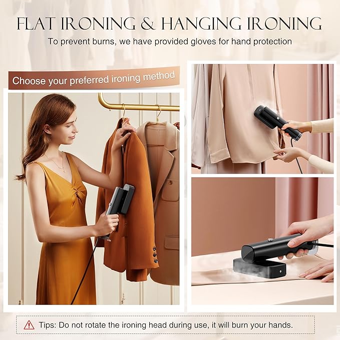 Steamer for Clothes, Portable Handheld Garment Steamer for Fabric Wrinkles Remover, 15s Fast Heat-up, 90ml Water Tank with Heat-Resistant Gloves, Convenient clothes steamer for Home, Travel 2
