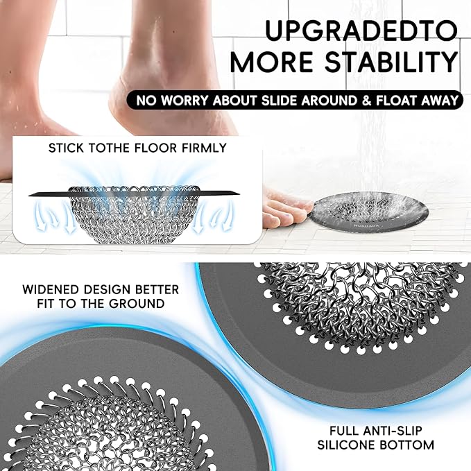 wokdada Bathtub Drain Hair Catcher: Fast Drainage Shower Version, Reversible 304 Stainless Steel Protector. Fits Pop-Up & Regular Bathroom Drains (Dark Gray)