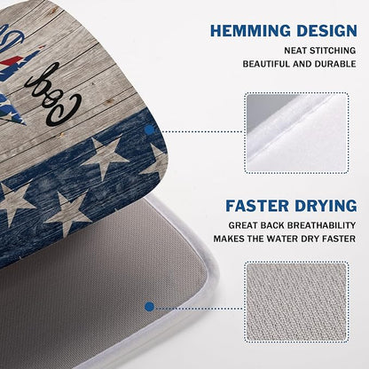 Kawani 4th of July Dish Drying Mat 18x24 Inch Patriotic God Bless America Memorial Kitchen Mats Independence Day Absorbent Dishes Pad for Kitchen Counter USA Star Drying Mat Home Decor for Countertop