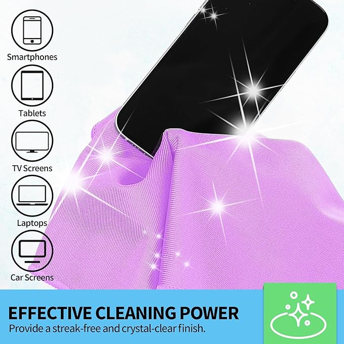 HOMERHYME Microfiber Cleaning Cloth - 6 Pack Glasses Cleaning Cloth, 16" x 14" Window Cleaning Rags, Streak Free Lint Free Polishing Cloths Wipes for Eye Glass, Stainless Steel, Windshield, Purple