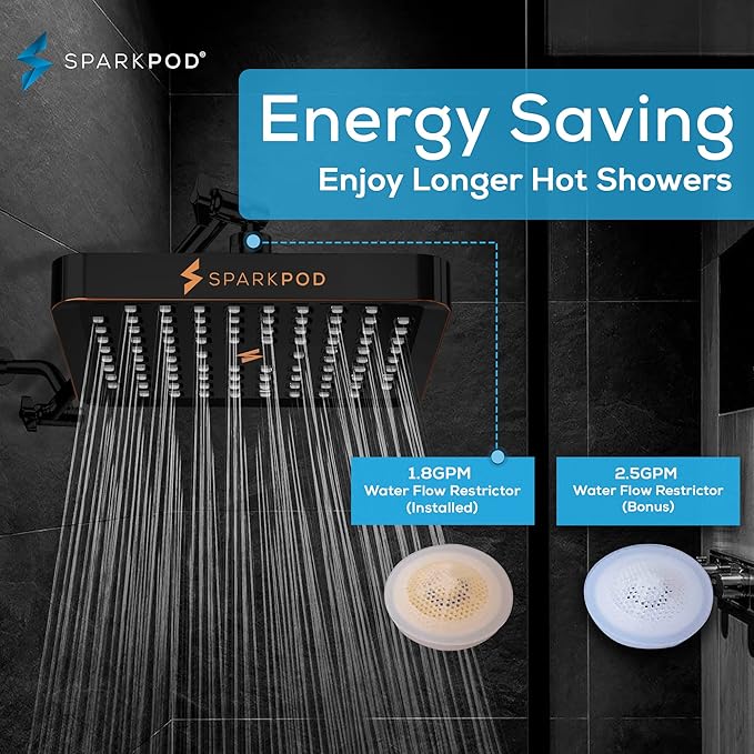 SparkPod Shower Head - High Pressure Rain - Premium Quality Luxury Design - Easy Clean Adjustable Replacement for Your Bathroom Shower Heads (Vintage Oil Rubbed Bronze, 6 Inch Square)
