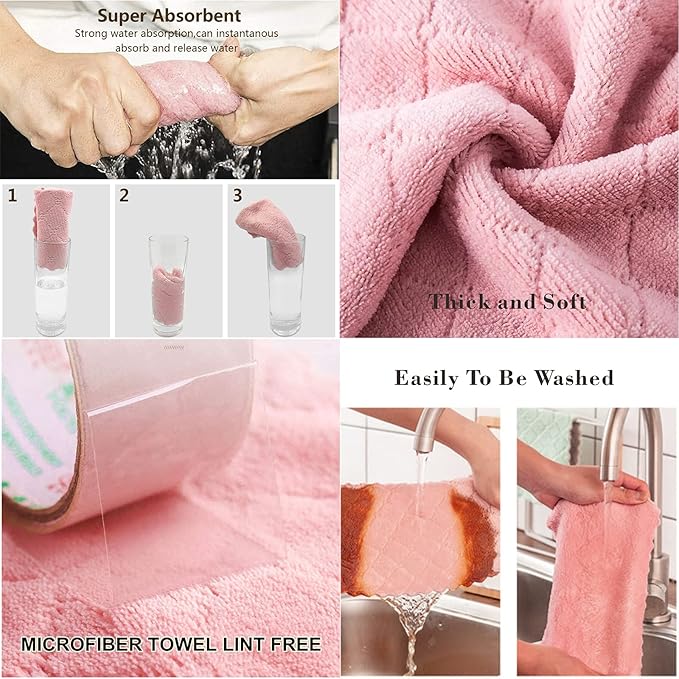 32 Pack Kitchen Cloth, Microfiber Dish Towels Washcloths, Super Absorbent Coral Velvet Dishtowels, Premium Cleaning Cloths,Non-Stick Oil Quick Dry Dish Towels, Soft Tea Towel, Table Cleaning Cloths.