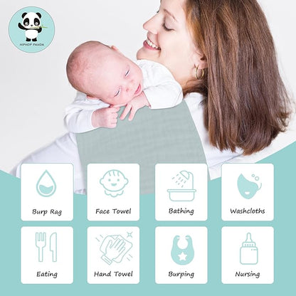 HIPHOP PANDA 10 Pack 6-Layers Muslin Burp Cloths Large - Durable 100% Cotton - Baby Essentials Extra Absorbent and Soft Boys & Girls Rags for Newborn Registry (Slate, 20" X10")