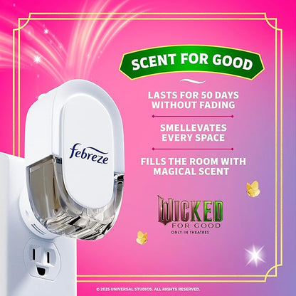 Febreze Plug-In Air Freshener, “Wicked: For Good” Limited Edition Odor-Fighting Scented Oil Refill, Home, Bathroom & Kitchen Use, Long Lasting, Beautifical Blossom, 2 Count