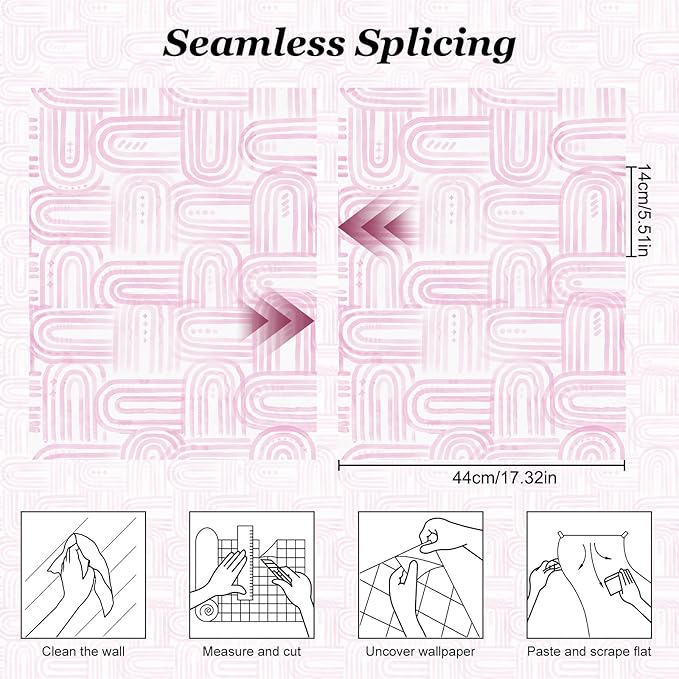 Modern Peel and Stick Wallpaper Light Pink Wallpaper 17.3" x 480" Boho Abstract Geometric Contact Paper Waterproof Wall Paper for Bedroom Cabinets Furniture Vinyl