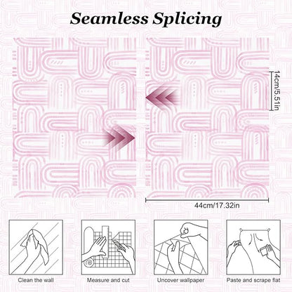 Modern Peel and Stick Wallpaper Light Pink Wallpaper 17.3" x 200" Boho Abstract Geometric Contact Paper Waterproof Wall Paper for Bedroom Cabinets Furniture Vinyl