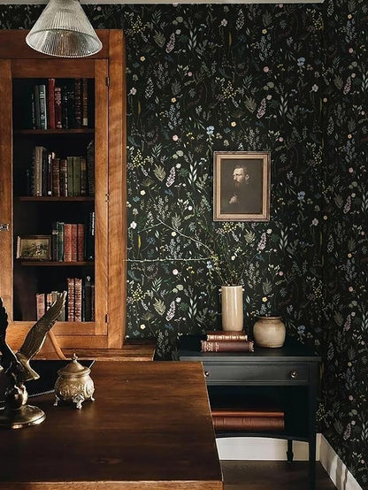 Dimoon 78.7"x16.1" Floral Peel and Stick Wallpaper Black Contact Paper Thicken Wallpaper Delicate Flower Waterproof Green Leaf White Self Adhesive Removable Wall Paper Shelf Liner Decal Vinyl Roll